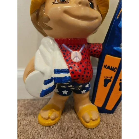 Vintage Smiley Boy Surfer Surf Board Ceramic, 1970s Era, 11''
